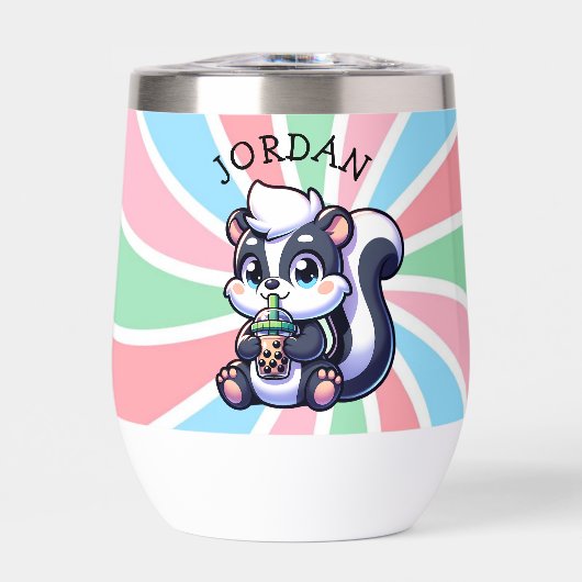 Niedlich Kawaii Skunk mit Bubble Tee Personalisier (Vorderseite)