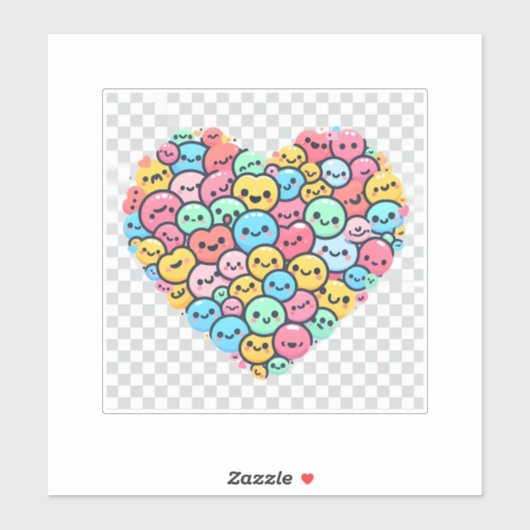 Niedlich Kawaii Smiley Heart Vinyl Sticker (Blatt)