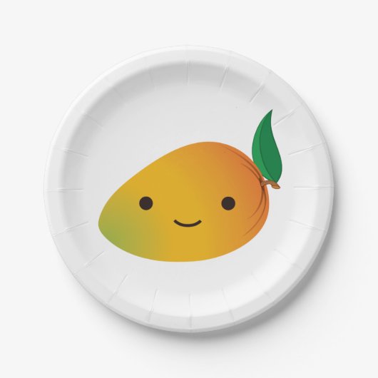 Niedlich Kawaii Smiling Mango Pappteller (Vorderseite)