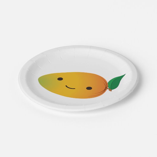 Niedlich Kawaii Smiling Mango Pappteller (Schrägansicht)
