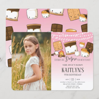 Niedlich Kawaii S'mores Camping Bonfire Geburtstag Einladung