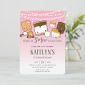 Niedlich Kawaii S'mores Camping Bonfire Geburtstag Einladung (Stehend Vorderseite)