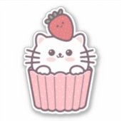 Niedlich Kawaii Strawberry Cat Cupcake Cartoon Aufkleber (Vorderseite)