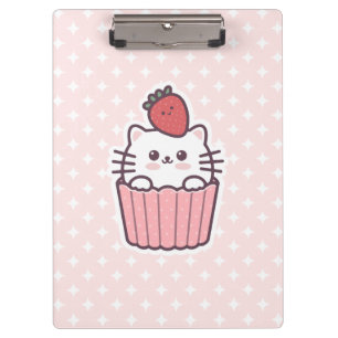 Niedlich Kawaii Strawberry Cat Cupcake Cartoon Klemmbrett