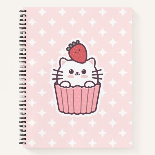 Niedlich Kawaii Strawberry Cat Cupcake Cartoon Notizblock (Vorderseite)