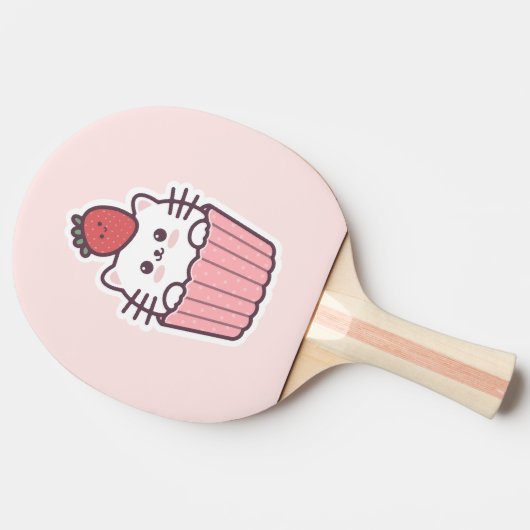 Niedlich Kawaii Strawberry Cat Cupcake Cartoon Tischtennis Schläger (Seitenansicht)