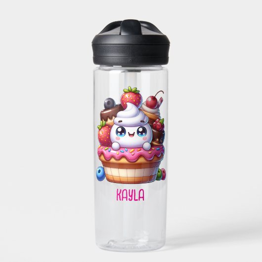 Niedlich Kawaii Strawberry Cupcake Personalisiert Trinkflasche (Vorderseite)