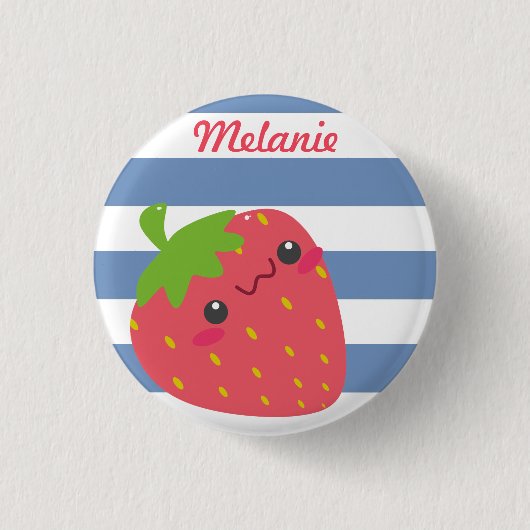 Niedlich Kawaii Strawberry Streifen Personalisiert Button (Vorderseite)