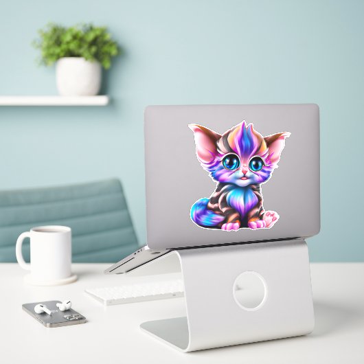 Niedlich Kawaii Striped Baby Kitten Aufkleber (Laptop auf Schreibtisch)