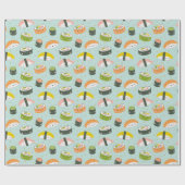 Niedlich Kawaii Sushi auf hellblau Geschenkpapier (Flach)