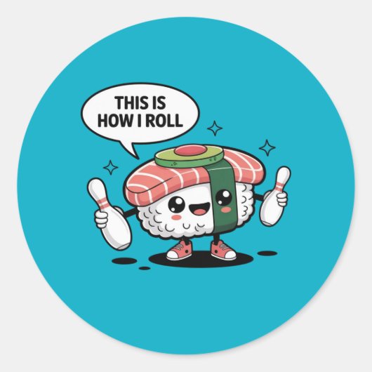 Niedlich Kawaii Sushi mit Bowling-Buttonen Runder Aufkleber (Vorderseite)