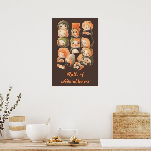 Niedlich Kawaii Sushi Rolls Poster (Küche)