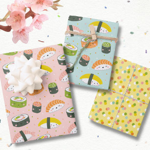 Niedlich Kawaii Sushi und Punkte Geschenkpapier Set