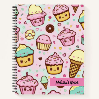Niedlich Kawaii Sweet Desserts Rosa Personalisiert Notizblock