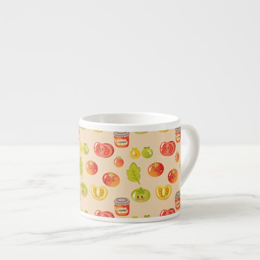 Niedlich Kawaii Tomato Nahtloses Muster Espressotasse (Vorderseite Rechts)