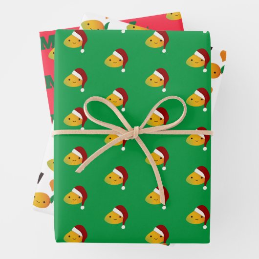 Niedlich Kawaii Weihnachtsmango Geschenkpapier Set (Beispiel)