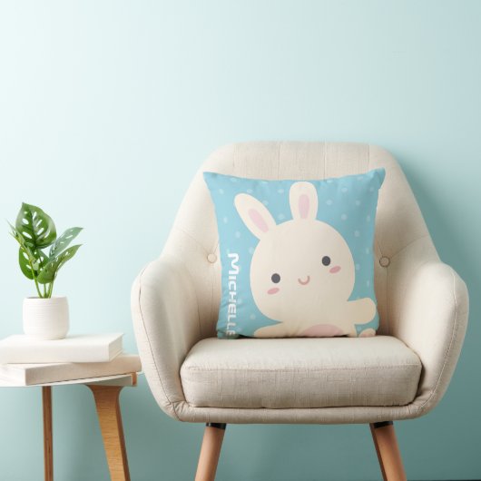 Niedlich Kawaii Weißes Bunny Pastel Blaues Kind Ki Kissen (Stuhl )