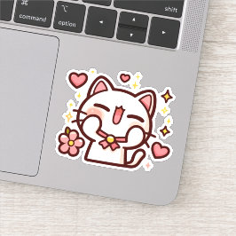Niedlich Kawaii White Cat Aufkleber