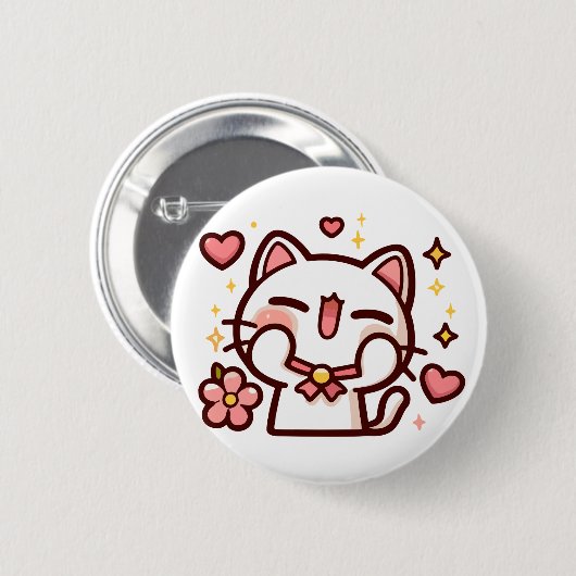 Niedlich Kawaii White Cat Button (Vorne & Hinten)