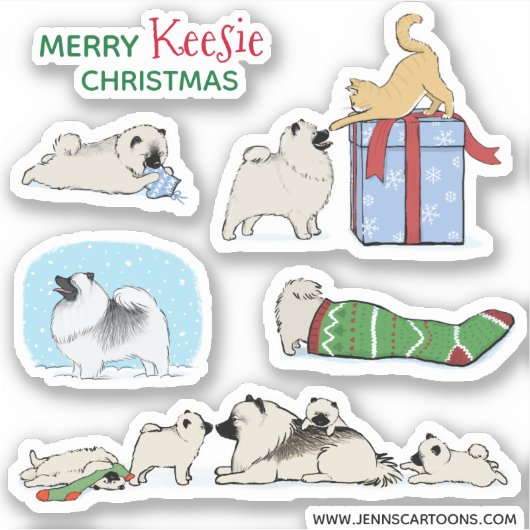 Niedlich Keeshonden Keesies Holiday Vinyl Sticker  (Vorderseite)