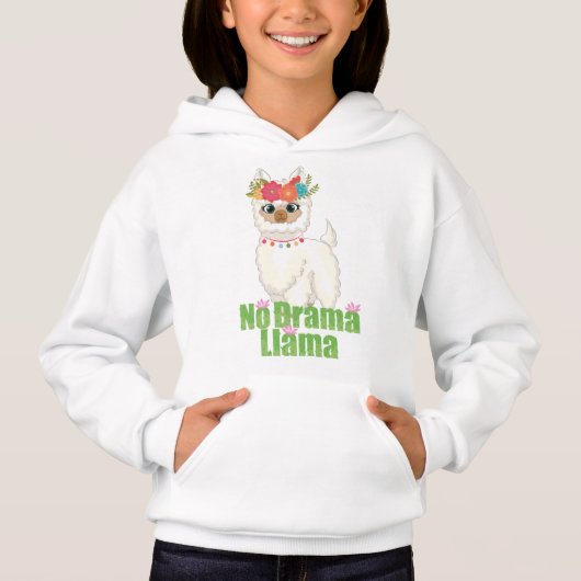 Niedlich kein Drama Llama mit Blumenkrone Hoodie (Vorderseite)