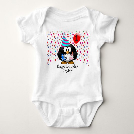 Niedlich Kid 1. Happy Birthday Pinguin Baby Strampler (Vorderseite)