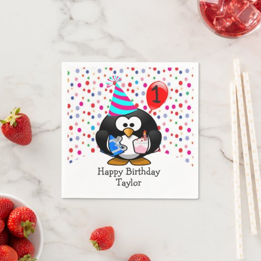 Niedlich Kid 1. Happy Birthday Pinguin Serviette (Beispiel)