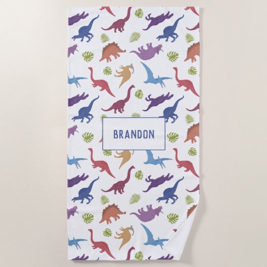 Niedlich Kid Dinosaurier Muster Personalisierter N Strandtuch (Vorderseite)