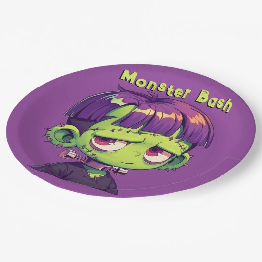 Niedlich Kid Frankenstein halloween Pappteller (Schrägansicht)