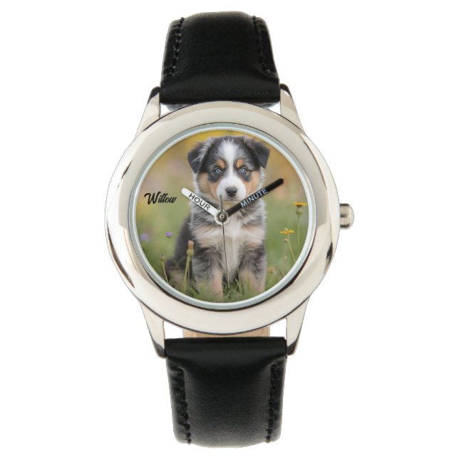 Niedlich Kid's Australian Shepherd Personalisiert Armbanduhr (Vorderseite)