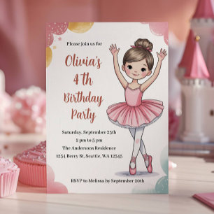 Niedlich Kids Ballerina 4. Geburtstag Party Einladung