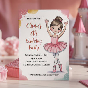 Niedlich Kids Ballerina 6. Geburtstagsparty Einladung