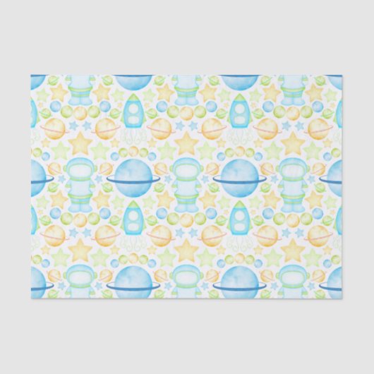 Niedlich Kids Blue Outer Space Astronaut Seidenpapier (Vorderseite)