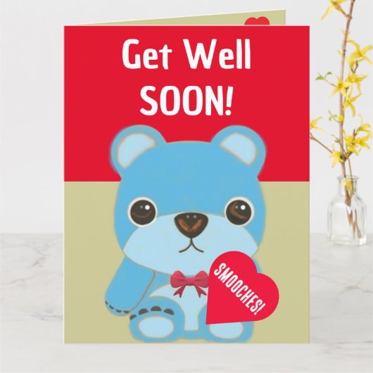 Niedlich Kids Blue Teddy Bär mit Herz bald wieder  Karte (Gelbe Blume)