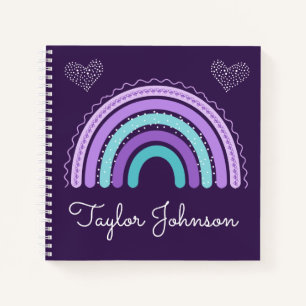 Niedlich Kids Boho Rainbow auf Lila Notebook Notizblock