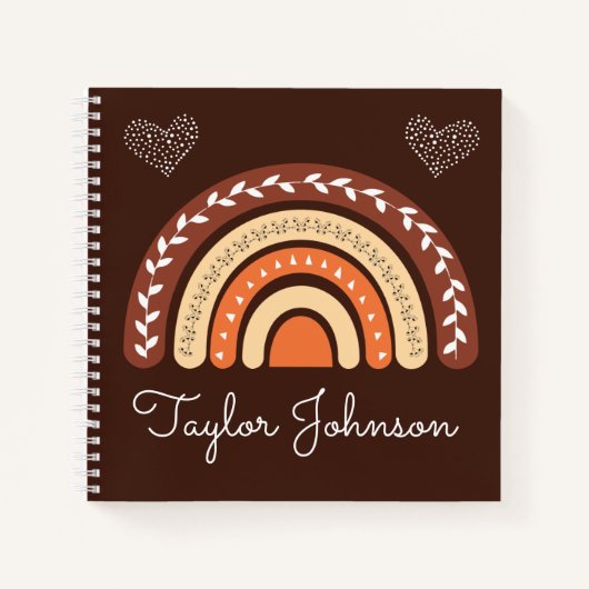 Niedlich Kids Boho Rainbow on Brown Notebook Notizblock (Vorderseite)