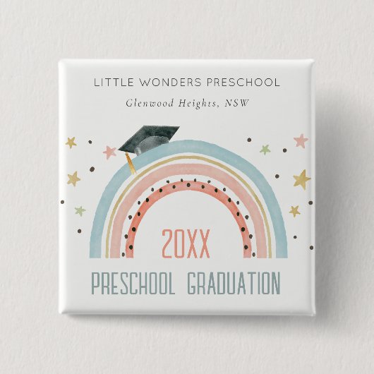 Niedlich Kids Boho Rainbow Stars Preschool Abschlu Button (Vorderseite)