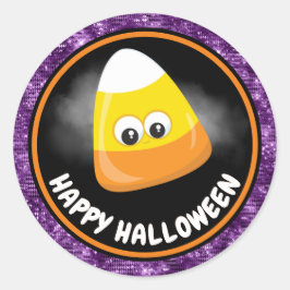 Niedlich Kids Candy Corn & Lila Glitzer Halloween Runder Aufkleber