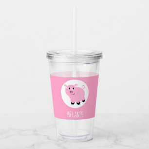 Niedlich Kids Cartoon Pig Rosa Personalisiert Acryltrinkbecher