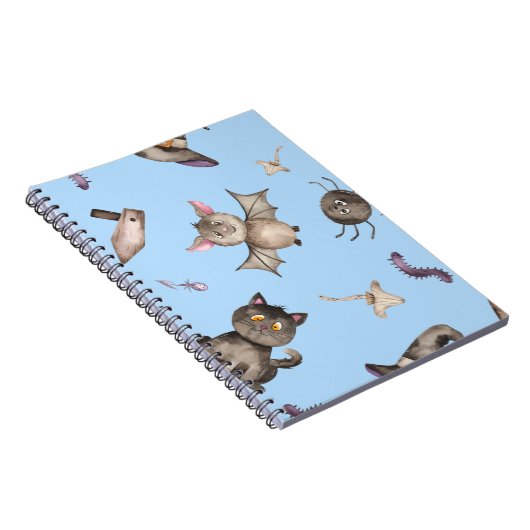 Niedlich Kids Cat Bat Spiole Halloween Muster Notizblock (Rechte Seite)
