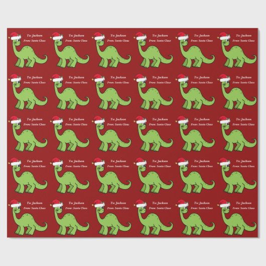 Niedlich Kids Christmas Red Dinosaurier Custom Geschenkpapier (Flach)