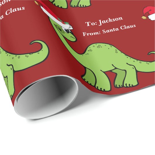 Niedlich Kids Christmas Red Dinosaurier Custom Geschenkpapier (Rolleneckpunkt)