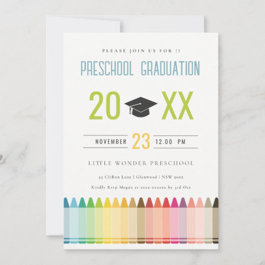 Niedlich Kids Crayon Fun Rainbow Preschool Abschlu Einladung (Vorderseite)