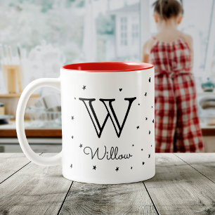 Niedlich Kids Custom Monogram + Name Stars Hearts Zweifarbige Tasse