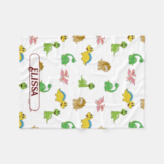 Niedlich Kids Dinosaur Tiermuster Aquarellname Fleecedecke (Vorderseite (Horizontal))