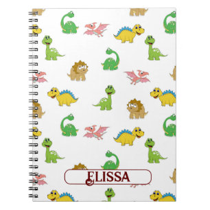 Niedlich Kids Dinosaur Tiermuster Aquarellname Notizblock