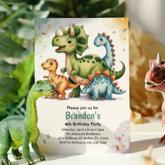 Niedlich Kids Dinosaurier 4. Geburtstag Party Einladung