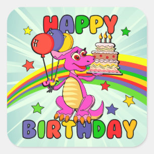 Niedlich Kids Dinosaurier Geburtstag Quadratischer Aufkleber