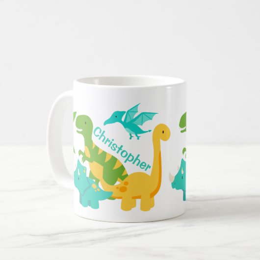 Niedlich Kids Dinosaurier Personalisiert Kaffeetasse (Vorderseite Links)