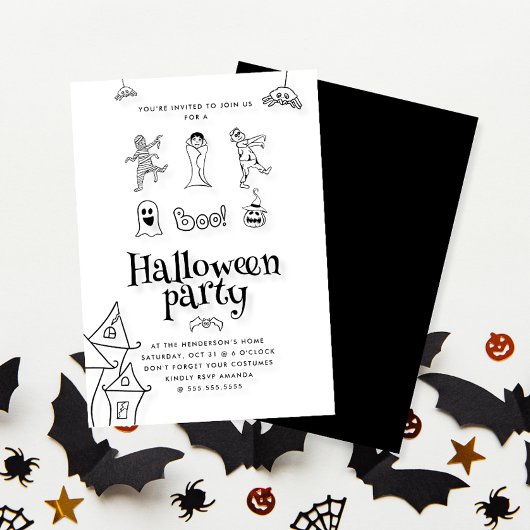 Niedlich Kids Doodle Halloween-Party Einladung